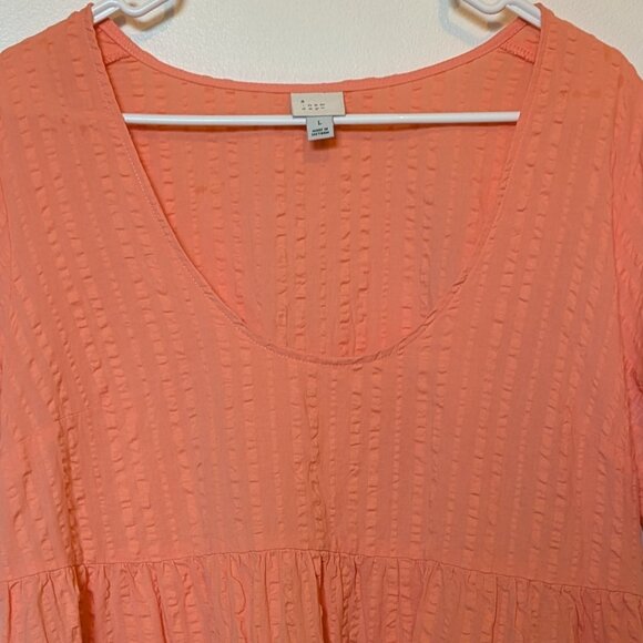 a new day L Cotton Dress WITH POCKETS! | Coral Tiered Babydoll - Picture 8 of 8
